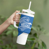 Greece Basketball Custom Tumbler With Handle Go Hellas Blue Version - Wonder Print Shop