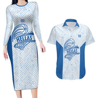 Hellas Basketball Custom Couples Matching Long Sleeve Bodycon Dress and Hawaiian Shirt Go Greece White Version - Wonder Print Shop