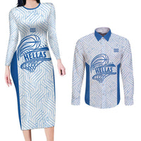 Hellas Basketball Custom Couples Matching Long Sleeve Bodycon Dress and Long Sleeve Button Shirt Go Greece White Version - Wonder Print Shop