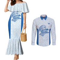 Hellas Basketball Custom Couples Matching Mermaid Dress and Long Sleeve Button Shirt Go Greece White Version - Wonder Print Shop