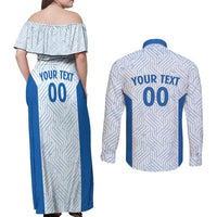 Hellas Basketball Custom Couples Matching Off Shoulder Maxi Dress and Long Sleeve Button Shirt Go Greece White Version - Wonder Print Shop
