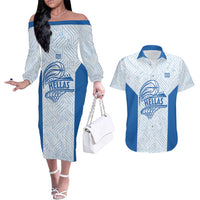 Hellas Basketball Custom Couples Matching Off The Shoulder Long Sleeve Dress and Hawaiian Shirt Go Greece White Version - Wonder Print Shop
