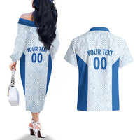 Hellas Basketball Custom Couples Matching Off The Shoulder Long Sleeve Dress and Hawaiian Shirt Go Greece White Version - Wonder Print Shop