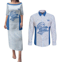 Hellas Basketball Custom Couples Matching Puletasi and Long Sleeve Button Shirt Go Greece White Version - Wonder Print Shop