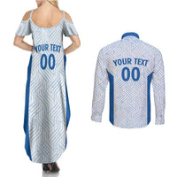 Hellas Basketball Custom Couples Matching Summer Maxi Dress and Long Sleeve Button Shirt Go Greece White Version - Wonder Print Shop