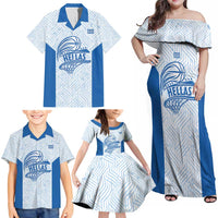 Hellas Basketball Custom Family Matching Off Shoulder Maxi Dress and Hawaiian Shirt Go Greece White Version - Wonder Print Shop