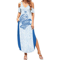 Hellas Basketball Custom Family Matching Summer Maxi Dress and Hawaiian Shirt Go Greece White Version - Wonder Print Shop