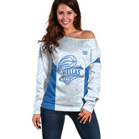 Hellas Basketball Custom Off Shoulder Sweater Go Greece White Version - Wonder Print Shop