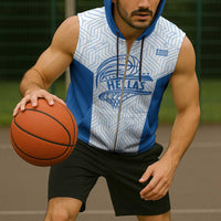 Hellas Basketball Custom Sleeveless Zip Hoodie Go Greece White Version - Wonder Print Shop