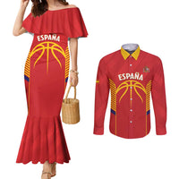 Spain Basketball Custom Couples Matching Mermaid Dress and Long Sleeve Button Shirt La Roja Go Champions - Wonder Print Shop