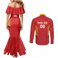 Spain Basketball Custom Couples Matching Mermaid Dress and Long Sleeve Button Shirt La Roja Go Champions - Wonder Print Shop
