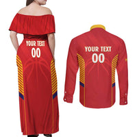 Spain Basketball Custom Couples Matching Off Shoulder Maxi Dress and Long Sleeve Button Shirt La Roja Go Champions - Wonder Print Shop