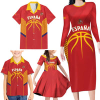 Spain Basketball Custom Family Matching Long Sleeve Bodycon Dress and Hawaiian Shirt La Roja Go Champions - Wonder Print Shop