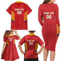 Spain Basketball Custom Family Matching Long Sleeve Bodycon Dress and Hawaiian Shirt La Roja Go Champions - Wonder Print Shop