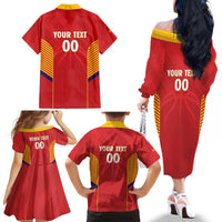 Spain Basketball Custom Family Matching Off The Shoulder Long Sleeve Dress and Hawaiian Shirt La Roja Go Champions - Wonder Print Shop