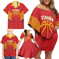 Spain Basketball Custom Family Matching Off Shoulder Short Dress and Hawaiian Shirt La Roja Go Champions - Wonder Print Shop