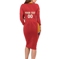Spain Basketball Custom Long Sleeve Bodycon Dress La Roja Go Champions - Wonder Print Shop