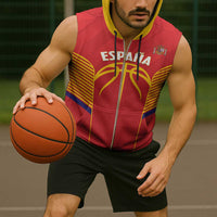 Spain Basketball Custom Sleeveless Zip Hoodie La Roja Go Champions - Wonder Print Shop