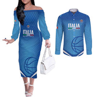 Italy Basketball Custom Couples Matching Off The Shoulder Long Sleeve Dress and Long Sleeve Button Shirt Gli Azzurri Go Champions - Wonder Print Shop