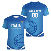 Italy Basketball Custom Women V-Neck T-Shirt Gli Azzurri Go Champions - Wonder Print Shop
