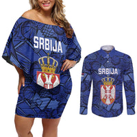 Serbia Basketball Custom Couples Matching Off Shoulder Short Dress and Long Sleeve Button Shirt Srbija Go Champions - Wonder Print Shop