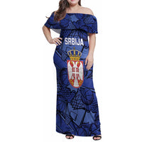 Serbia Basketball Custom Family Matching Off Shoulder Maxi Dress and Hawaiian Shirt Srbija Go Champions - Wonder Print Shop
