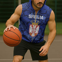 Serbia Basketball Custom Sleeveless Zip Hoodie Srbija Go Champions - Wonder Print Shop
