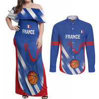 France Basketball Custom Couples Matching Off Shoulder Maxi Dress and Long Sleeve Button Shirt Allez Les Bleus - Wonder Print Shop