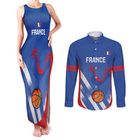 France Basketball Custom Couples Matching Tank Maxi Dress and Long Sleeve Button Shirt Allez Les Bleus - Wonder Print Shop