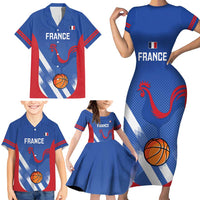 France Basketball Custom Family Matching Short Sleeve Bodycon Dress and Hawaiian Shirt Allez Les Bleus - Wonder Print Shop