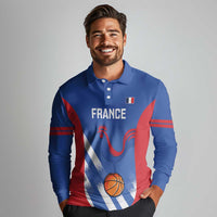 France Basketball Custom Long Sleeve Polo Shirt Allez Les Bleus - Wonder Print Shop