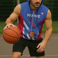 France Basketball Custom Sleeveless Zip Hoodie Allez Les Bleus - Wonder Print Shop