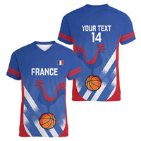 France Basketball Custom Women V-Neck T-Shirt Allez Les Bleus - Wonder Print Shop