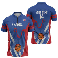 France Basketball Custom Zipper Polo Shirt Allez Les Bleus - Wonder Print Shop