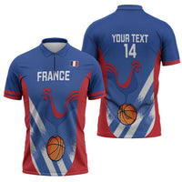 France Basketball Custom Zipper Polo Shirt Allez Les Bleus - Wonder Print Shop