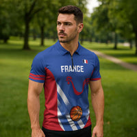 France Basketball Custom Zipper Polo Shirt Allez Les Bleus - Wonder Print Shop