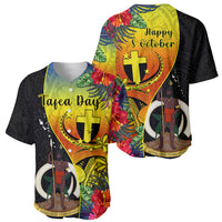 Vanuatu Tafea Day Baseball Jersey Coat Of Arms Mix Tropical Flowers - Wonder Print Shop