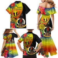 Vanuatu Tafea Day Family Matching Mermaid Dress and Hawaiian Shirt Coat Of Arms Mix Tropical Flowers - Wonder Print Shop