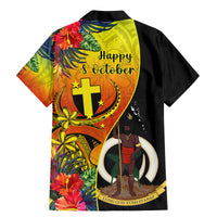 Vanuatu Tafea Day Family Matching Mermaid Dress and Hawaiian Shirt Coat Of Arms Mix Tropical Flowers - Wonder Print Shop