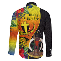 Vanuatu Tafea Day Family Matching Mermaid Dress and Hawaiian Shirt Coat Of Arms Mix Tropical Flowers - Wonder Print Shop