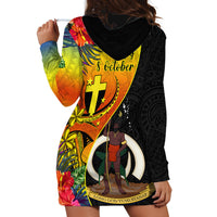 Vanuatu Tafea Day Hoodie Dress Coat Of Arms Mix Tropical Flowers - Wonder Print Shop