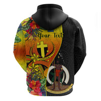 Personalised Vanuatu Tafea Day Hoodie Coat Of Arms Mix Tropical Flowers - Wonder Print Shop
