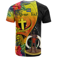 Personalised Vanuatu Tafea Day T Shirt Coat Of Arms Mix Tropical Flowers - Wonder Print Shop