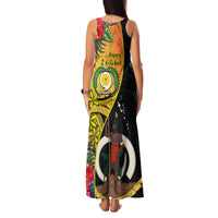 Vanuatu Torba Day Family Matching Tank Maxi Dress and Hawaiian Shirt Coat Of Arms Mix Tropical Flowers - Wonder Print Shop
