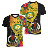 Vanuatu Torba Day Women V Neck T Shirt Coat Of Arms Mix Tropical Flowers - Wonder Print Shop