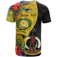Personalised Vanuatu Torba Day T Shirt Coat Of Arms Mix Tropical Flowers - Wonder Print Shop
