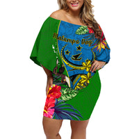 Vanuatu Malampa Day Family Matching Off Shoulder Short Dress and Hawaiian Shirt Coat Of Arms Mix Tropical Flowers - Wonder Print Shop