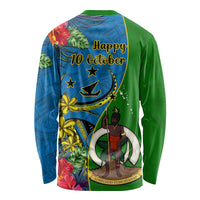 Vanuatu Malampa Day Long Sleeve Shirt Coat Of Arms Mix Tropical Flowers - Wonder Print Shop