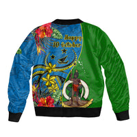 Vanuatu Malampa Day Sleeve Zip Bomber Jacket Coat Of Arms Mix Tropical Flowers - Wonder Print Shop