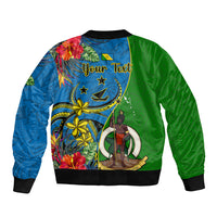 Personalised Vanuatu Malampa Day Bomber Jacket Coat Of Arms Mix Tropical Flowers - Wonder Print Shop